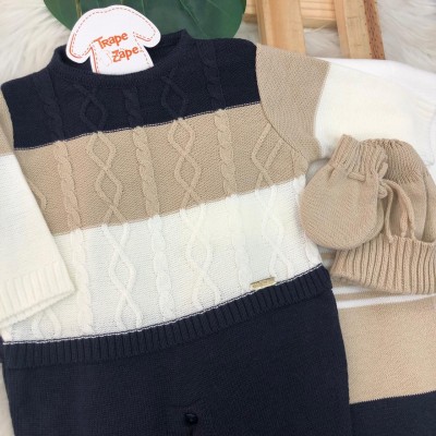 Saída de Maternidade Nicolas - Marinho, Bege e Off White Saída de Maternidade Nicolas - Marinho, Bege e Off White